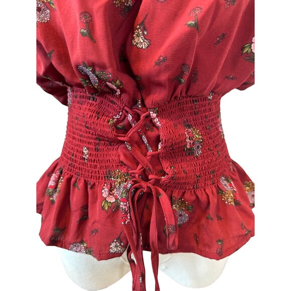 Sweet Wanderer L Floral Red Smocked Off-Shoulder or Not - Picture 6 of 11